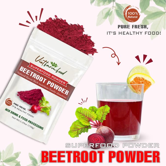 BEETROOT POWDER 5.29 oz (150g) VIETFARMFOOD: Pure freeze-dried vegetable powder, made from real vegetables with no added sugar - Perfect for daily nutrition to keep your body full of vitality