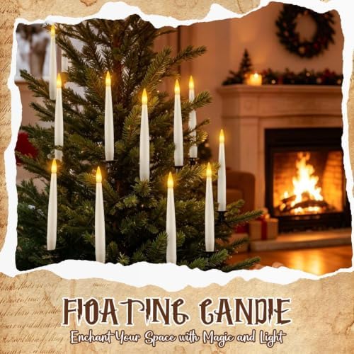 12 Pcs Hanging Floating Candles with Wand Remote, Magic LED Flying Taper Candles Battery Operated, Flickering Warm White Flameless Window Decor for Halloween Party, Christmas & Themed Events - Image 7