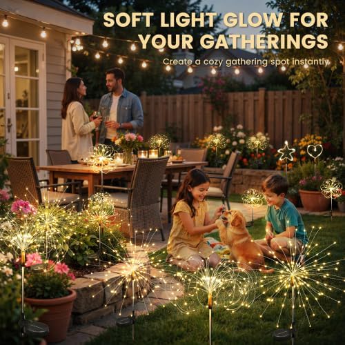 SOLPEX Solar Garden Lights Outdoor, 6 Pack Firework Lights, Warm White - Image 4