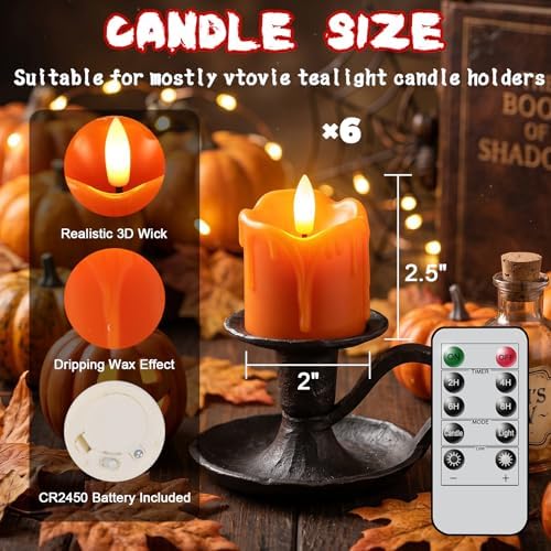 Orange Flameless Votive Candles Battery Operated with Remote Timer - Image 2