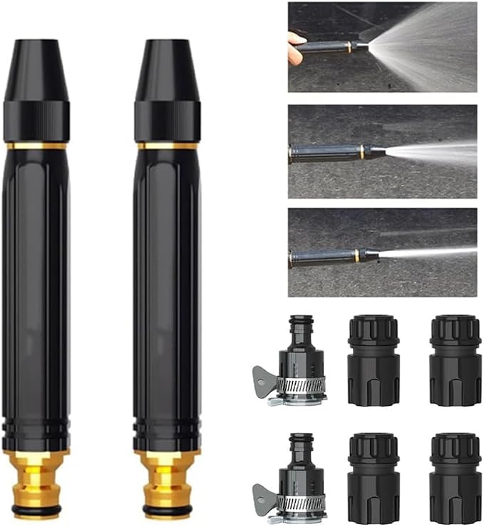 Home High Pressure Water Gun, Adjustable Metal Garden Hose Nozzle with Leak-Proof Connector, Heavy Duty Water Sprayer for Car Washing, Plant Watering, Patio, Floor and Outdoor Cleaning (2Pcs)
