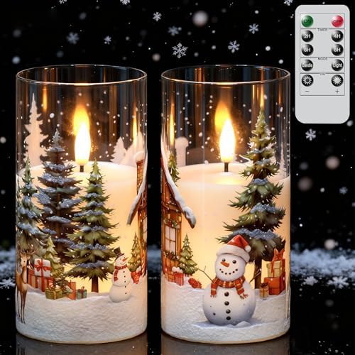 Christmas LED Glass Flameless Candles Battery Operated with Remote Timer by KunSwennLife