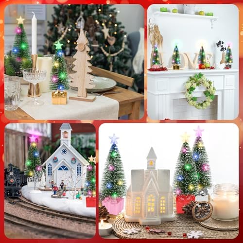 Mini Christmas Tree with Lights, 4 Pack Tabletop Christmas Tree with LED Lights for Indoor Christmas Decorations Holiday Party Ornagment, Christmas Centerpieces for Tables New Year Decoration(4) - Image 3