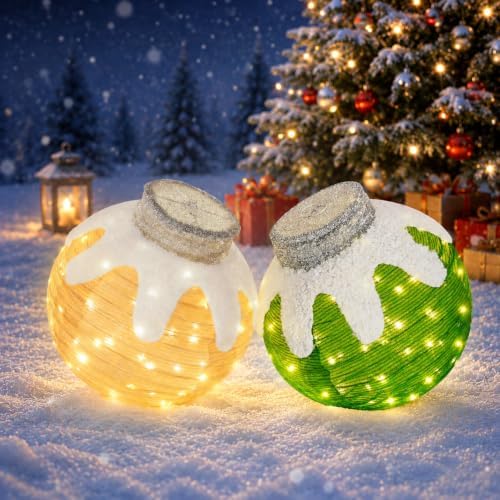 2 Pcs Outdoor Christmas Ornaments, Lighted Pop-Up Holiday Ball Decoration with 160 LED Lights, 8 Light Functions, Lighted Collapsible Christmas Outdoor Decorations for Yard, Patio, Home by TNGAN