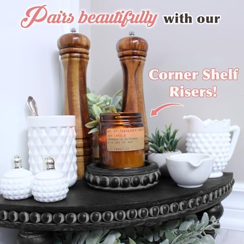Felt Creative Home Goods Set of 2 Round Rustic Wood Beaded Risers - Sturdy 2-Sided Stackable Decor Pedestal Stands for Tiered Tray, Candle, Mug Display (Rustic Black, 5 inch) - Image 6