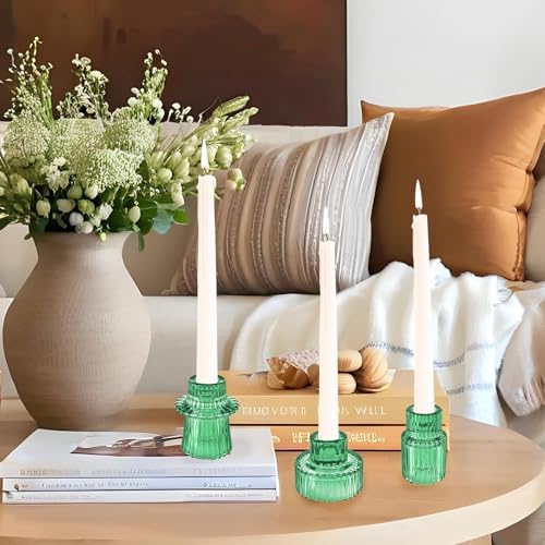 Glass Candlestick Holders, Taper Candle Holders, Set of 3, Green - Image 4
