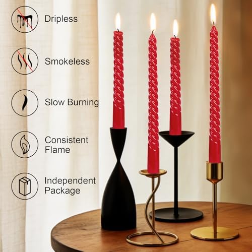 Tobeape 10 Inch Red Spiral Taper Candle Sticks 4 Pack, Unscented & Dripless - Image 5