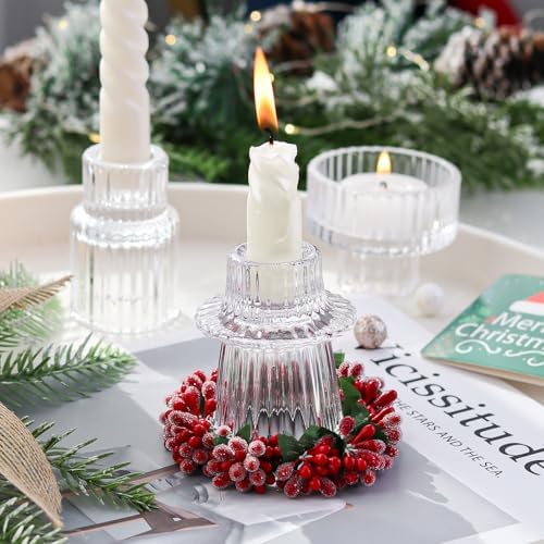 Ribbed Glass Candlestick Holders 6PCS Clear Candle Stick Holders for Tealight Taper Candles Dining Table Centerpieces Holiday Decoration by Unknown