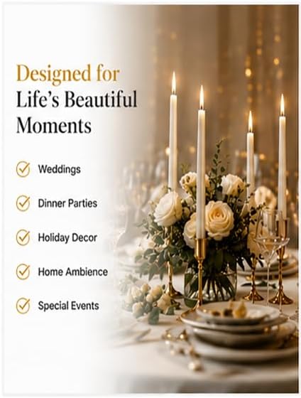 Metallic Pearl White Taper Candles for Wedding Table Centerpieces - Image 3