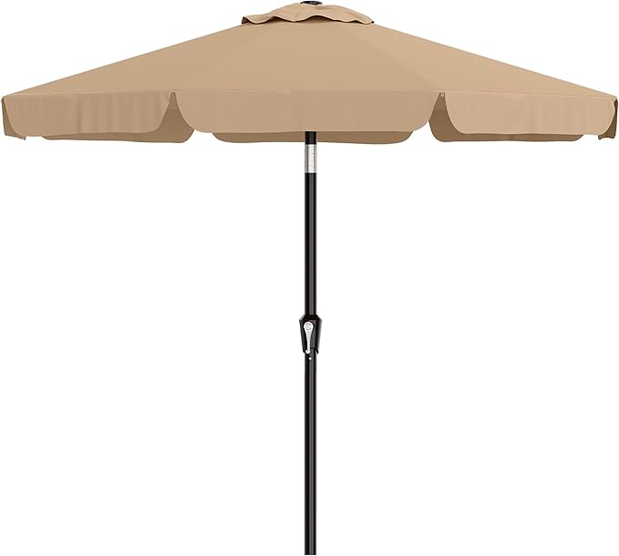 AreShark 9FT Valance Patio Umbrella, Outdoor Table Umbrella with Tilt and Crank, Outdoor Market Umbrellas W/ 8 Sturdy Ribs UV Protection for Garden, Deck, Backyard and Pool, Beige