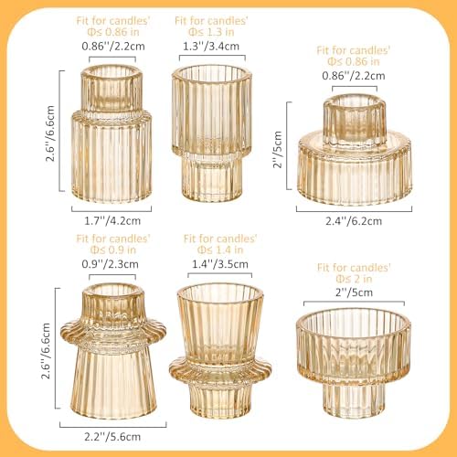12 Pack Ribbed Amber Glass Candle Holders for Table Centerpieces - Image 2