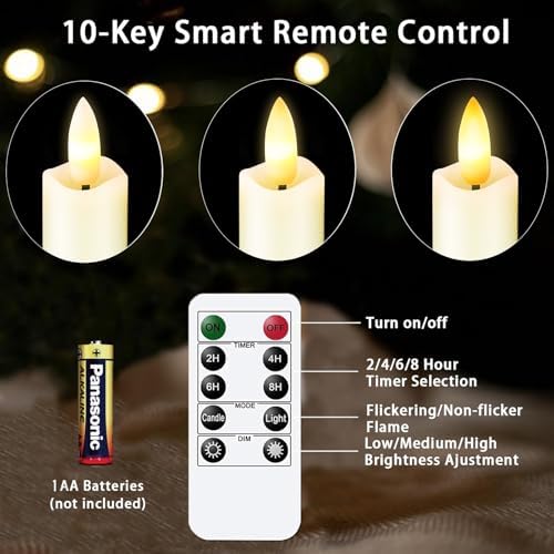 KSWING Upgraded Real Wax Short LED Flameless Taper Candles with Remote, 6 PCS White Candlesticks Battery Operated 3D Flickering - 6" Realistic Fake Candle Sticks for Home/Wedding/Fireplace Xmas Decor - Image 3