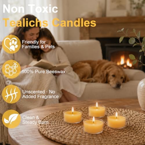Beeswax Tea Light Candles Bulk 4 Hour Non Toxic Natural Pure Bees Wax - Image 2