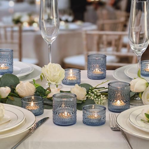 NITIME Blue Glass Votive Candle Holders Set of 24, Assorted Heights Polka Dot Tealight Candle Holders for Table Centerpiece, Blue Candle Holder Decor for Wedding, Baby Shower Party & Spa - Image 2