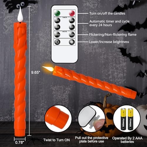 Orange Flameless Taper Candles Battery Operated with Remote Timer - Image 2