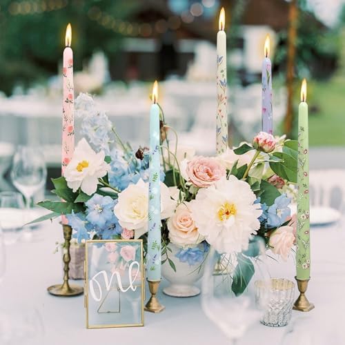 NJAO HOO Flower Candlesticks 10 in Straight Taper Candles Hand Printing Colored Pink Candlesticks Floral Tall Tapered Candle for Spring Home Garden Decor Simple Modern, 2Pcs - Image 5