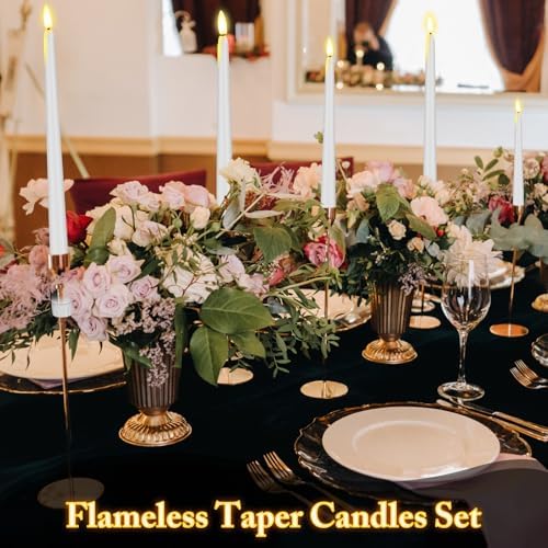 Rossesay 24 Pcs Flameless LED Taper Candles Battery Operated Candle 8.5", 9.65", 10.8", 12.8" Flameless Candlesticks Flickering for Christmas Church Wedding Indoor Decoration(Classic, White) - Image 4