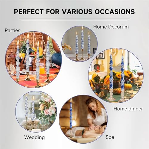 Floral Candle Sticks Printed Candlestick,Gedengni Set of 4 Spiral Taper Candle Long Twisted Candlesticks 10 inches Blue Flower Tapered Candles for Home Wedding Holiday Party (8D4T-BLUWHT) - Image 6