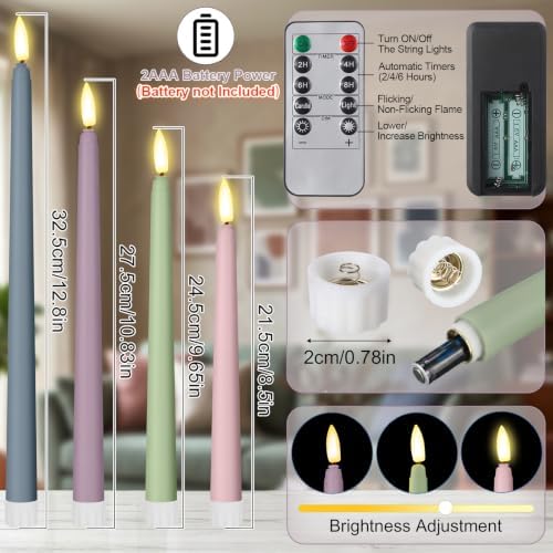 Rossesay 16 Pcs Morandi Flameless Taper Candle with Remote Timer Bulk - Image 3