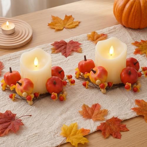 Daifunli 2 Pcs Fall Candle Rings Wreaths for Pillar 3.25 Inch Pumpkin Berry - Image 3
