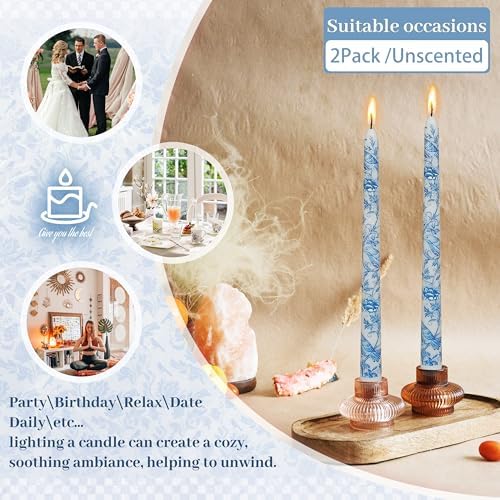 Blue and White Porcelain Candles - Mandarin Duck Pattern Taper Candlesticks 10Inch Handmade Candle Sticks for Home Wedding Party Decor Gifts Set of 2 - Image 3