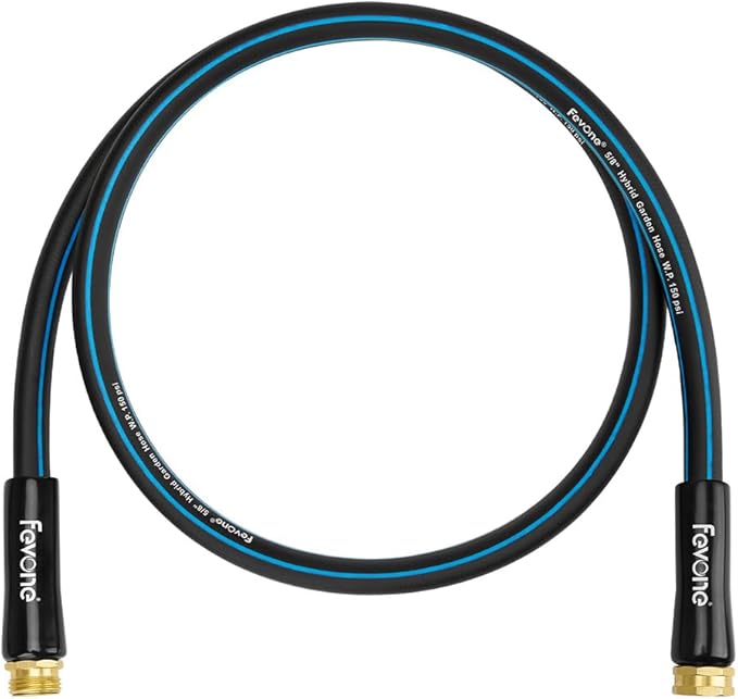 FEVONE 6 ft Lead-In Garden Hose, Hose Reel Leader Hose | Flexible Hybrid Polymer, Kink Free, Heavy Duty Water Hose, 5/8 ID, 600 PSI, Leak-Proof, Solid Brass 3/4 GHT Fittings