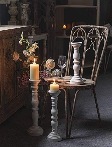 White Rustic Candle Holders for Pillar Candles,18-Inch Vintage Wooden Candle Holders Pillar,Candle Holder for Candlesticks,Farmhouse Style Accent Decor,Gift for Home (1Piece, 5.5" x 5.5" x 18.3") - Image 2