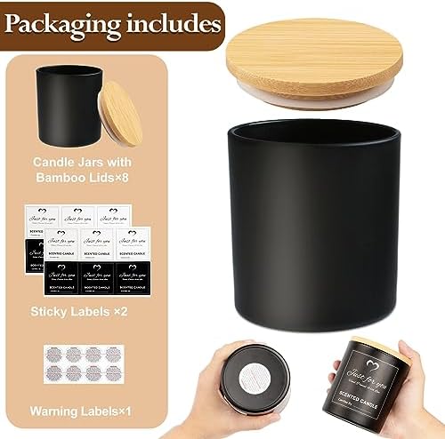 CONNOO 8 Pack 14 OZ Black Glass Candle Jars with Bamboo Lids - Image 3