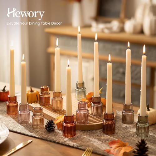 Hewory 6pcs Vintage Colors Glass Taper Candle Holders for Table Centerpiece - Image 4