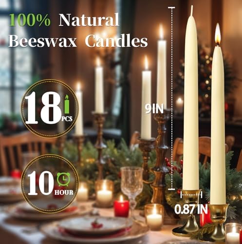White Beeswax Taper Candles,Non-Toxic Bees Wax Candle for Home,8Inch,18Pack - Image 4