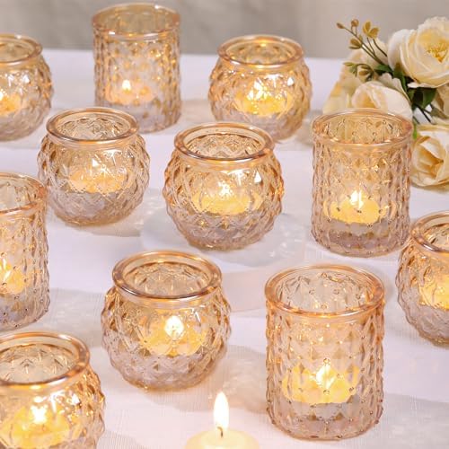 DARJEN Gold Votive Candle Holders Set of 24- Gold Candle Holders Bulk for Table Centerpiece, Tea Lights Candle Holder Glass for Wedding Shower, Home & Party Decor by DARJEN