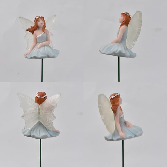 4 PCS Fairy Garden Decor Fairies, Glow in The Dark Yard Sculpture Lawn Ornament Mini Garden Art Outdoor Decor Accessories (4 Glow Fairy)