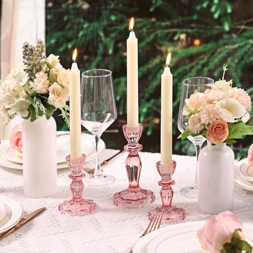 Pink Candlestick Holders Set of 6, Glass Taper Candle Holders - Image 6