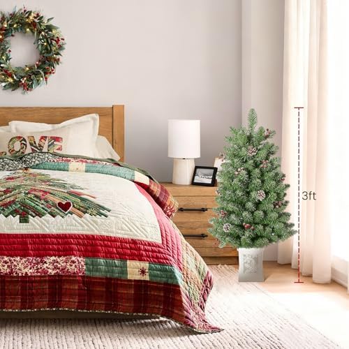 3 Ft Pre-Lit Christmas Tree, Artificial Christmas Tree with 78 Led Lights,8-Mode Battery Box,Timer Battery,Red Berry,Christmas Decoration for Home, Office,Fireside,Easy Installation - Image 3