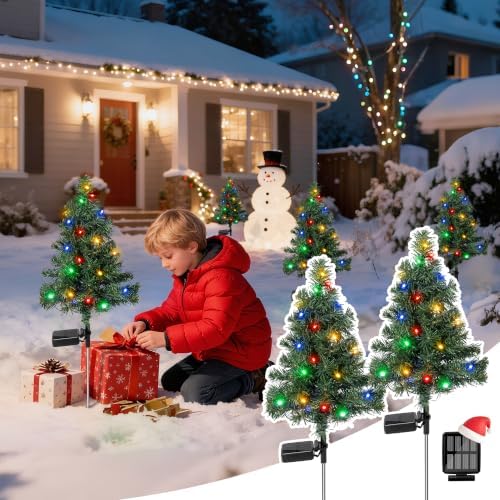 Christmas Tree Solar Lights Decoration Gifts Outdoor, Decorative Navidad Solar Tree Lights with Multiple Modes, Waterproof Xmas Decorations for Outside, Garden Yard Patio Decor 2 Pack by Tisejoy