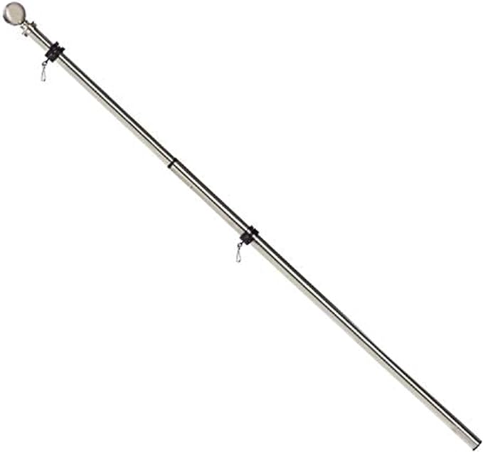 Evergreen Flag Telescoping 5ft Metal Flag Pole | Incl Two Tangle-Free Ring Clips | Stainless Steel | Wall Mounted for Home Garden Outdoor | House and 3'x5' American Flags with Pole Sleeve or Grommets