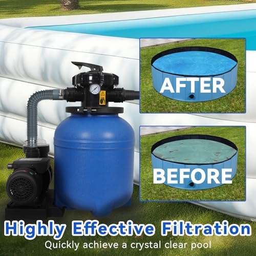 12in Sand Filter Pump with Timer, Above Ground Pool Up to 12046GAL | 1/2HP Pool Pump, 2641GPH High-Flow Cleaner Systems with 6-Way Multi-Port Valve, Durable 370W Sand Filter with 40LB Capacity