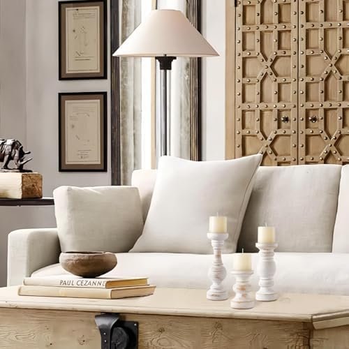 CedarLux Rustic Pillar Candle Holder, 11 Inch White Wooden Candlestick Holders, Farmhouse Candle Stands for Pillar Candle, Decorative Wood Candlestick Holders for Living Room, Table Centerpiece - Image 4