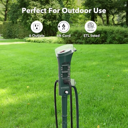 BN-LINK Outdoor 6ft Extension Cord Power Stake with 6 Outlet - Image 2