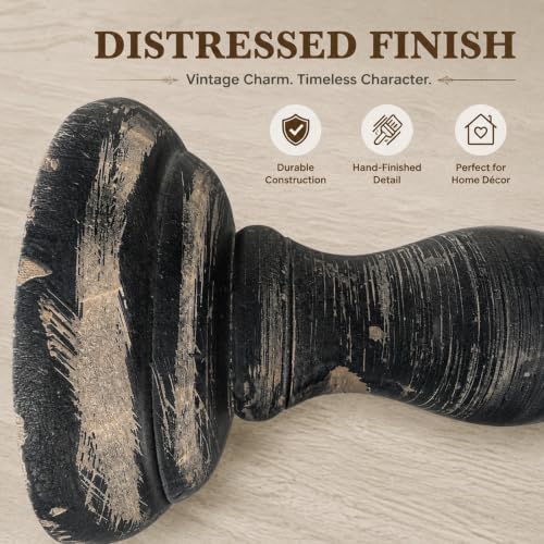 Vintage Pillar Candle Holders Set of 3 - Distressed Black Wood Candlestick Holders for Table Centerpieces, Farmhouse Decor for Fireplace Mantel, Rustic Shabby Chic Candle Pillar Holder for Home - Image 4