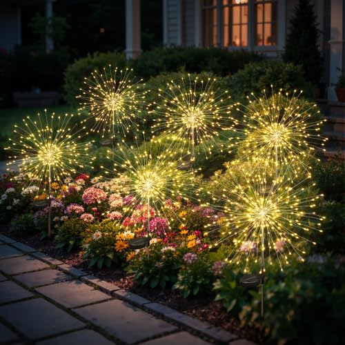 SOLPEX Solar Garden Lights Outdoor, 6 Pack Firework Lights, Warm White by Solpex