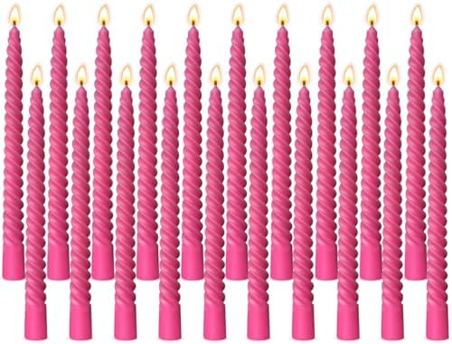 20 Pack 10 Inch Hot-Pink Spiral Taper Candles for Christmas and Holiday Home Decoration, Unscented Dripless Twisted Candlesticks for Dinner Party Wedding Valentine's Day by Beilisen