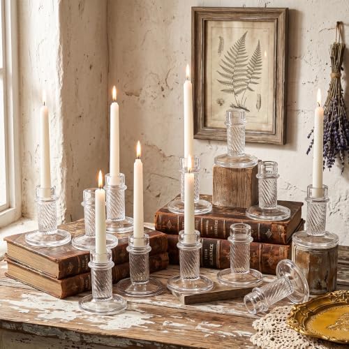Mumufy 12 Pcs Glass Crystal Taper Candle Holders, 4 Inch Clear Glass Candlestick Holder Fit 0.8 Inch Candles, Crystal Decorative Candle Stand Centerpiece for Wedding, Dining Room, Party(Lines) - Image 5