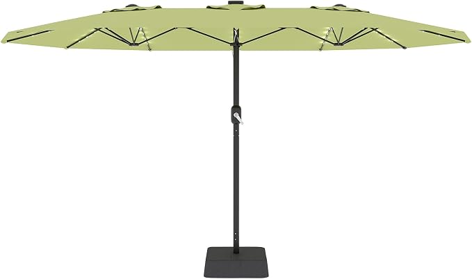 Garvee 15FTt Rectangular Patio Umbrella with Solar Lights & Base Included - Large Patio Umbrella with Crank Handle 48 LED Lights, UV Protection for Outdoor Market, Backyard, Deck, Poolside, Lime Green