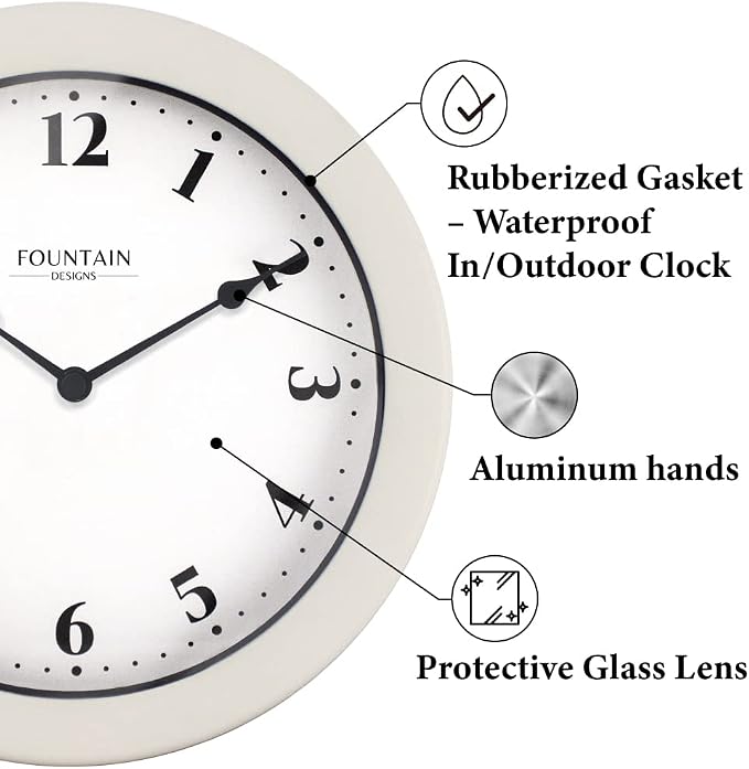 8.26" Nordic Indoor/Outdoor Clock, Waterproof & Dustproof, Modern Style, Snowberry White Color (Qualified for Bathroom and All Outdoor Area)