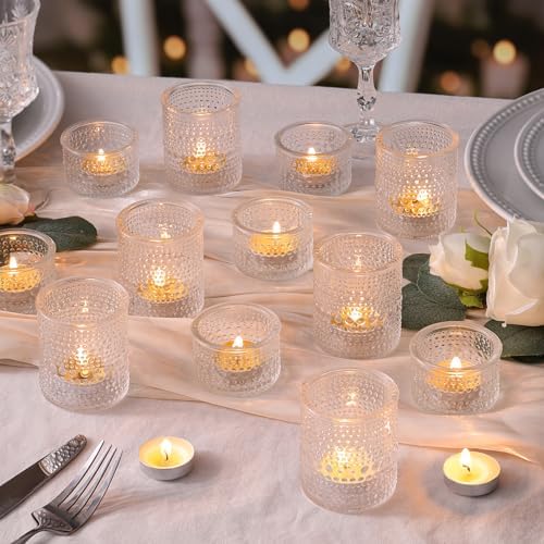 NITIME Glass Votive Candle Holders Set of 24, Assorted Heights Polka Dot Tea Light Holders for Wedding Centerpieces, Table Decor, Party & Home Decoration, Fits Standard Votives & Tea Lights by NITIME