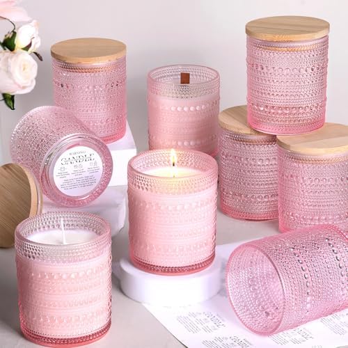 DARJEN 12 Pcs 10 oz Glass Candle Jars with Lids, Candle Container Tins-Pink by DARJEN