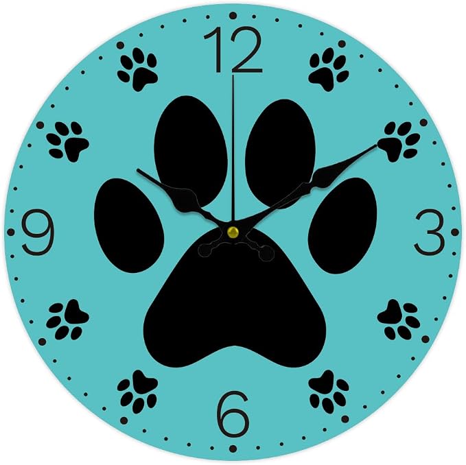 CHGCRAFT Dog Paw Prints Wall Clock 12 Inch Battery Operated Wall Clock Butterflies Non Ticking Silent Decorative Clock for Office Bedroom Home Decor