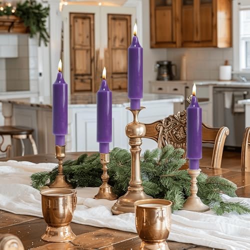 Purple Taper Candle Sticks Candles 6 inch Unscented Dinner Candle Dripless for Home Decor Advent Christmas Gift,Set of 4,Purple - Image 3