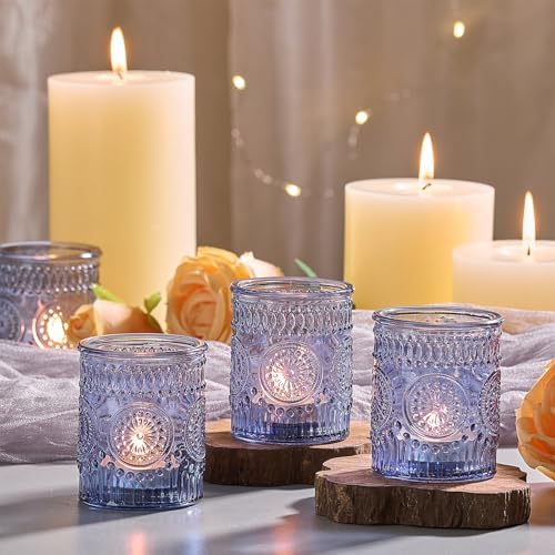 30 Pack Clear Glass Votive Candle Holders, Vintage Candle Holder Bulk, Tealight Candle Holders for Table Centerpieces, Home, Bridal Shower, Birthday, Christmas, Thanksgiving Party Table Decor (Blue) - Image 2